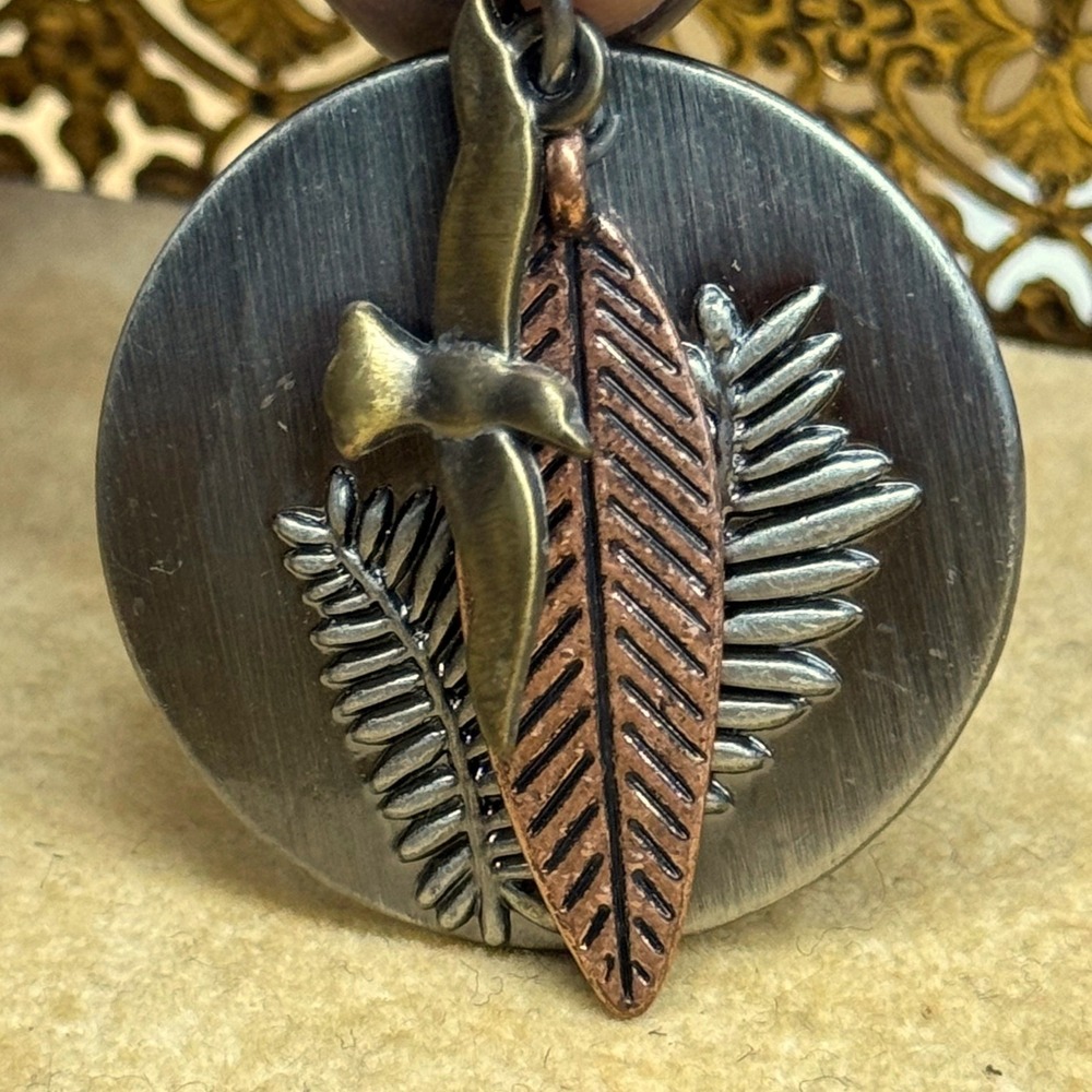 Y2K Mixed Metal Nature Pendant Bird Leaf Fern Silver Copper Brass Boho Charm